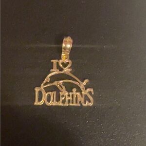 14k i heart dolphins pendant